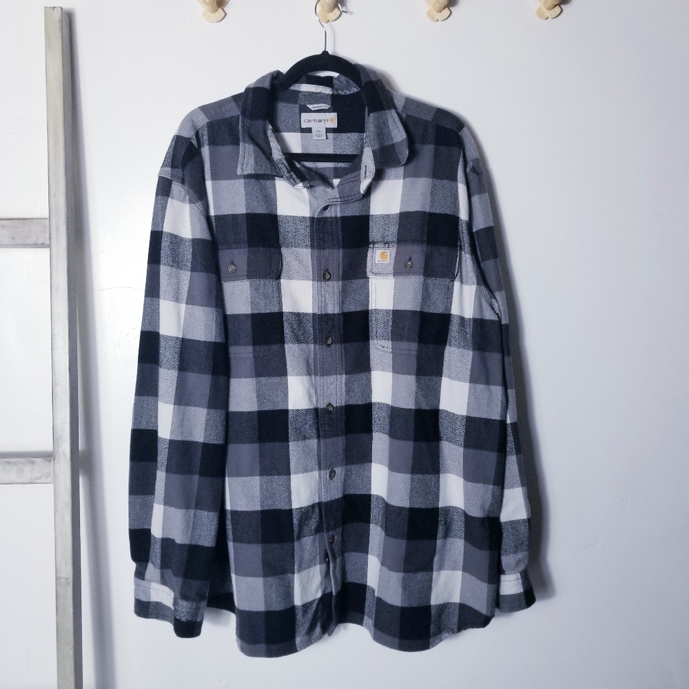 CARHARTT 100% COTTON BUTTON DOWN CHECKERED SHIRT JACKET SIZE 2XL